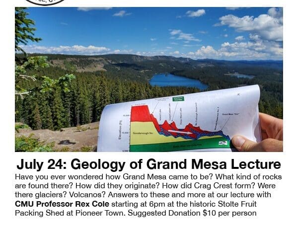 See Event Text- image of a map being held over a Grand Mesa Lake