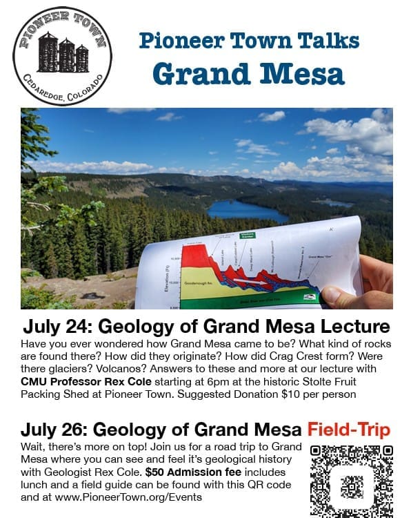 See Event Text- image of a map being held over a Grand Mesa Lake