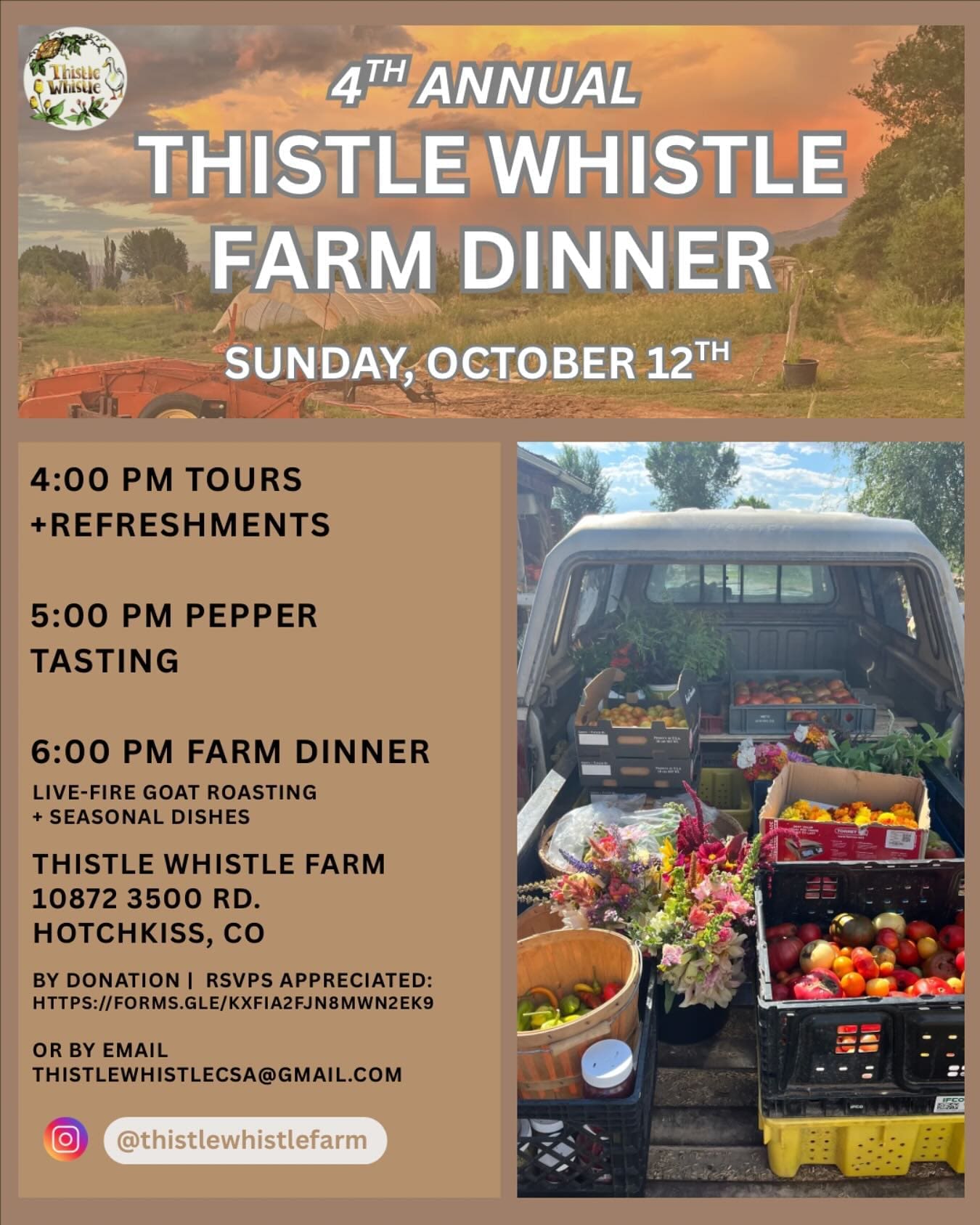 Back of a pickup loaded with fresh produce