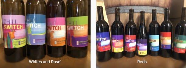 Assorted Bottles of wine with Chill Switch Labels