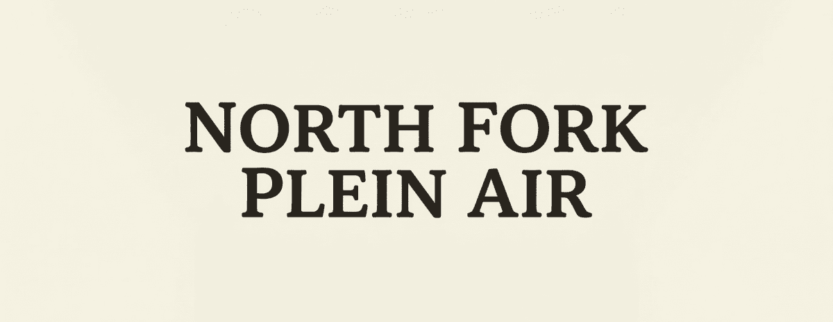 A basic promotional graphic for the 1st Annual North Fork Plein Air event. The image has a textured, off-white background resembling art paper. Centered on the image are only the words "NORTH FORK PLEIN AIR" in a clear, bold, dark serif font. The text is stacked, with "NORTH FORK" on the top line and "PLEIN AIR" directly beneath it, with balanced spacing. The image is minimal and clear, with no logos, dates, or decorative elements.